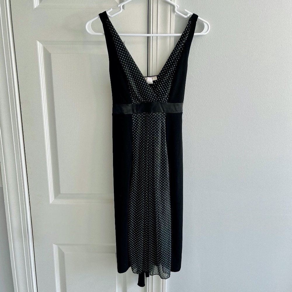 Vintage Sunflower Polka Dot A-Line V-Neck Dress M